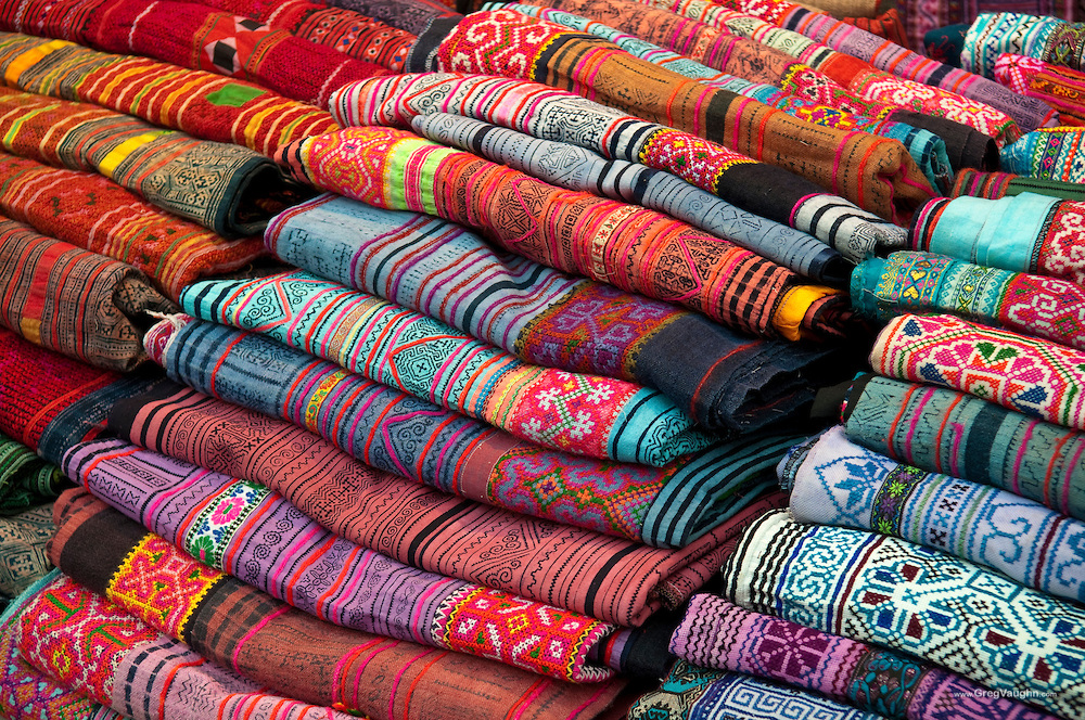 Woven Thai silk fabric for sale at the Night Market, Chiang Mai, Thailand.